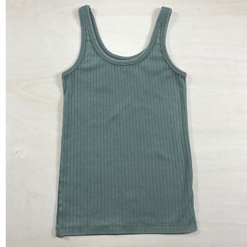 Ribbed Knit Scoop Neck Tank Top Sleeveless Camisole Sage Green Teal